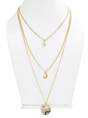 Gold Plated Layered Necklace for Women Multi Layer Chain with Snake Coin Charm